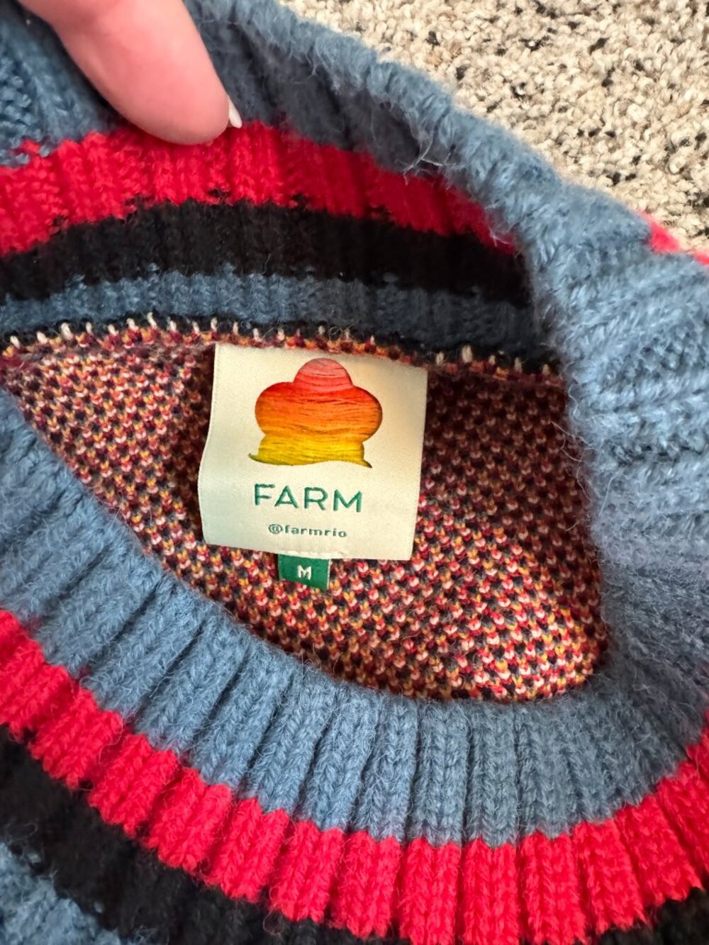 FARM Rio Heart Print Cropped Knit Sweater Wool Blend Medium - Picture 4 of 6